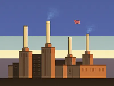 Battersea Power Station album animals battersea battersea power station cover factory fly illustration london music pig pink floyd power station