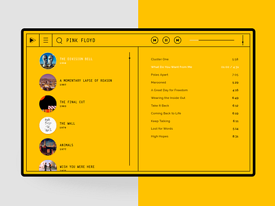 #009 Music Player adobexd dailyui dailyui 009 minimalist minimalist design music music player pink floyd single page site design ui ux uidesign yellow