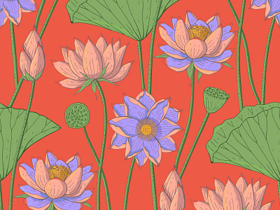 Lotus Seamless floral illustration lotus lotus flower pattern seamless seamless pattern vector