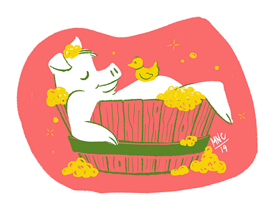 Rub-A-Dub-Dub bath character design illustration mid century piggy retro this little piggy vintage