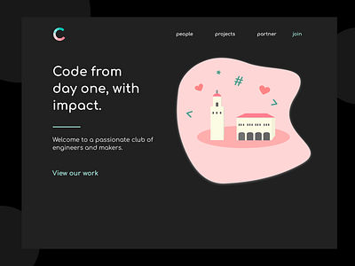 Stanford Code the Change Launch Page code college dark background darkmode hack social good stanford student ui