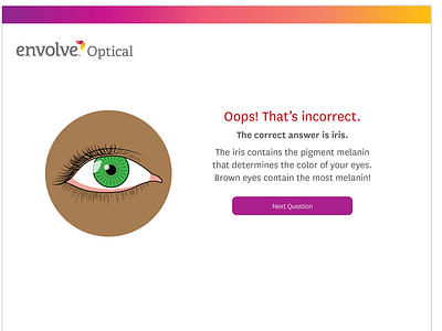 Envolve Optical - Quiz Incorrect Answer Page animation design css3 design html5 ui