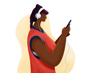 Listening to music character enjoyment happy headphone illustration lady listen music phone song women