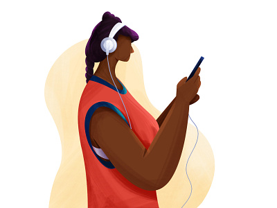 Listening to music character enjoyment happy headphone illustration lady listen music phone song women