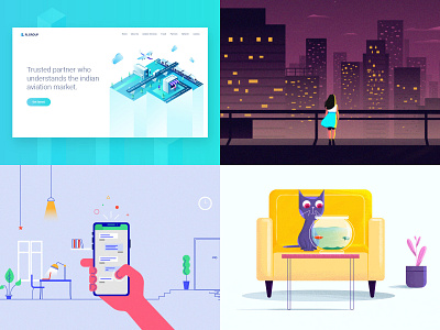 Top 4 Shots of 2018 animation bowl building cat explainer explainervideo fish girl illustration light mobile night top4shots ui website