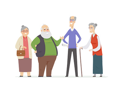 Cheerful senior people cartoon characters happy illustration people retired senior vector