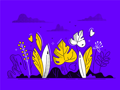 Floral composition composition flat design floral flowers illustration leaves line purple style vector