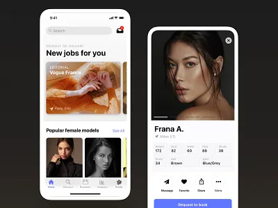 Models app app application booking booking app dailyui design fashion homepage interface ios iphone model models profile ui ui ux ui ux design ux design woman