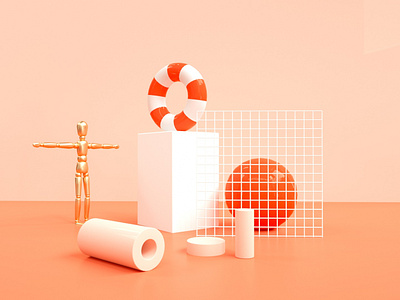 Daily exercise/04 c4d golden graphic design red spare tire 游泳圈