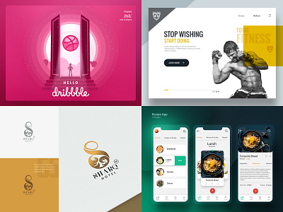 My Top 4 Shots branding color design fitnes logo design mobile app recipe app typo logo ui ux web app design welcome shot