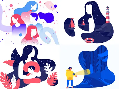 2018 2d character color flat girl illustration man nature night plants vector woman