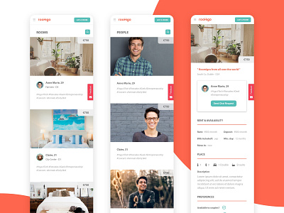 Mobile app UI and branding project for room-sharing startup app design brand branding co living community design freelance designer identity logo mobile app room sharing start up ui user interface design