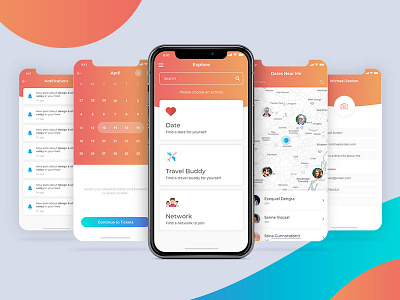 Travel App 2019 calendar gradients illustration ios iphonex map mobile social social app ui ux