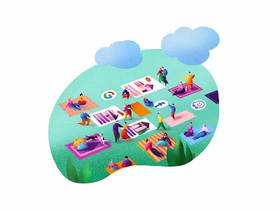 Homespotter Boost building character clouds grass illustration people pivnic social media