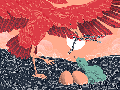 Overprotected art birds childhood crosshatching desgin hamburg illustration parent pattern stork texture vector wires woodcut
