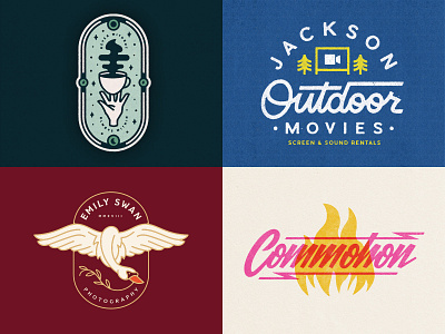 2018 badge branding coffee fire halftone hand illustration lettering logo movies script swan texture