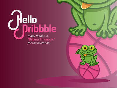 Hello Dribbble debut dribbble firstshot frog hello invitation pink shot