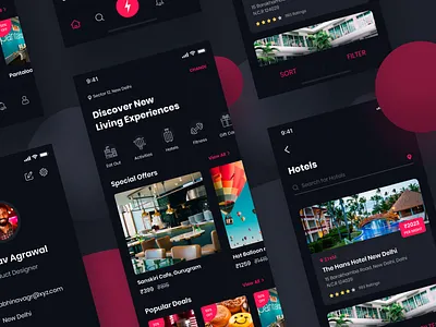 Discover Living Experiences animation app branding color dark app design discover flat freebie illustration logo theme trending typogaphy ui ux vector web website