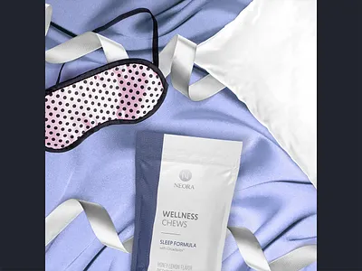 Good Night's Rest bed blue design eye mask graphic design holiday campaign lifestyle new year campaign photoshop pillow pink product campaign product lifestyle product placement ribbon sheets sleep sleep mask sleep well wellness