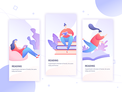 Reading animation app bright color design girl illustration life ui ux web