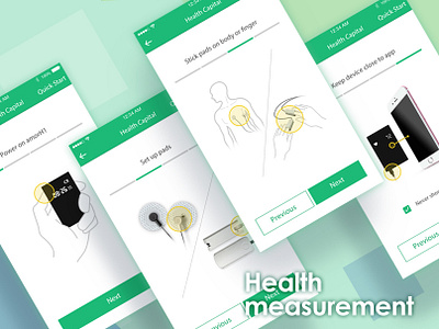 Health measurement guideline app design device finger green health heartrate measurement mobile ui