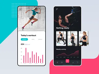 Fitness mobile app app cards chart clean dark dashboad design exercise fitness flat graph ios mobile product running sport stats tracker ui ux