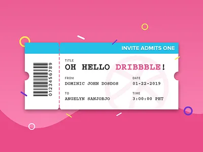 Oh Hello Dribbble! angelyn sanjorjo debut debut shot design flat illustration invite ticket ux ui vector