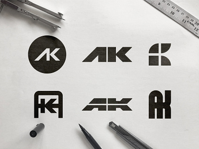 Armor Kote - Logo Concepts 2d monogram sketch ak a k icon black and white logos bold logodesign clean logomark clever rebrand flat logo design minimalist brand identity multiple choice pen pencil paper smart redesign texture symbol