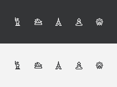 Daily UI #008 - Landmarks Icons buddha building icon paris statue of liberty sydney sydney opera house travel wheel