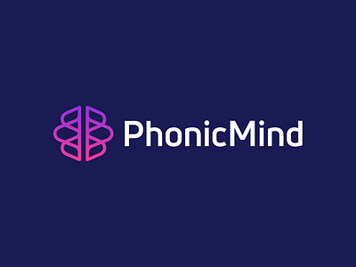 Phonicmind, logo design artificial intelligence brain creative logo gradient identity intellectual karaoke mind minimal music phonic sing smart song sound sound system sound waves tech technology track