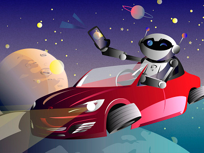 Robot commercial cosmos flat flat illustration illustrated illustration tesla vector