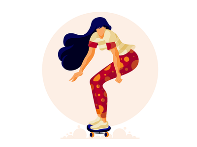 Skateboarding digital girl illustration pose skating