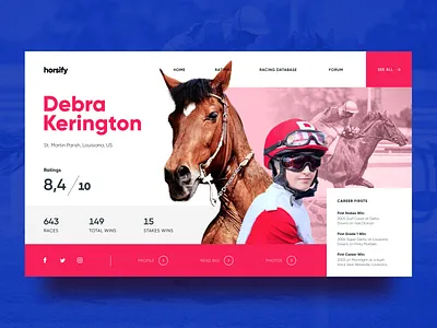 Horse Racing Website Design design gambling hero image horse horse racing interaction design profile page race racer sport ui user experience user interface ux webdesign website