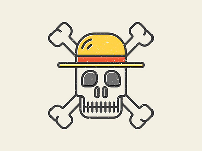 Straw Hat Pirates hat illustration lines logo one piece pirates skull vintage