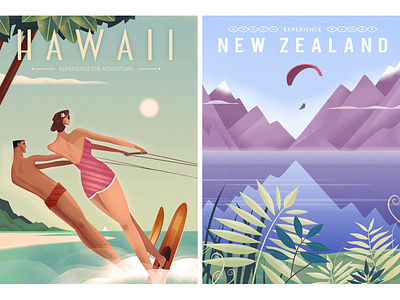 Retro graphic travel posters design graphic graphic art graphic design hawaii illustration new zealand poster poster design retro retro poster travel travel poster vacation vintage