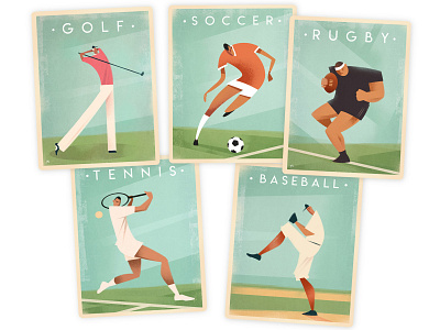 Vintage Sports Poster Designs baseball card design golf graphic graphic art graphic design illustration poster poster design retro retro poster rugby soccer sports tennis vintage