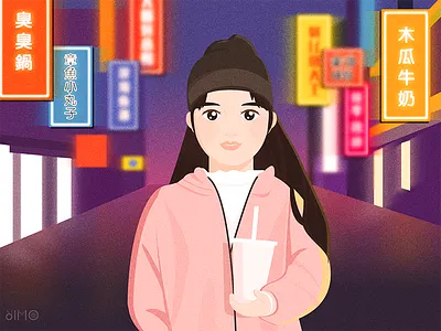 Painting for girlfriend ② girl illustration light market night street taiwan