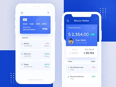 Bitcoin Wallet Exploration app bank bitcoin blue crypto ios mobile payment ui ui ux visa wallet