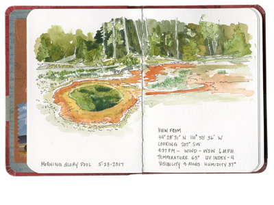 Morning Glory Pool, Yellowstone National Park field sketch national park watercolor yellowstone