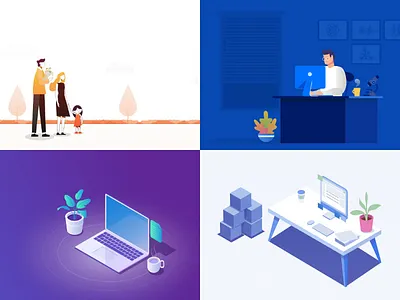 Top 4 shots from 2018! 2d bright character child cool design desk illustration illustrations isometric keyboard landscape laptop nature pastel plants vectors warm web working