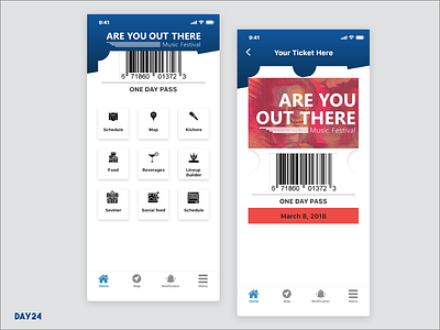 Ticket Exploration for music festival app app appdesign clean colors festival app flat menu menucard ticket ticket design ui ui ux ui ux design ui 100 vector