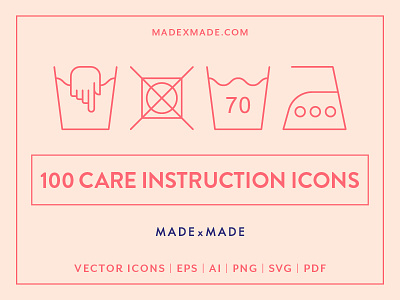 Made By Made | Line Icons – Care Instructions care instructions cleaning clothing how to icons illustrations infographics laundry line icons symbols textiles ui ux vector washing