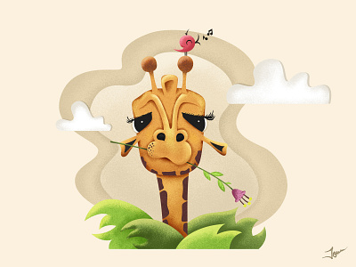 Giraffe bird cartoon character character cute giraffe illustration