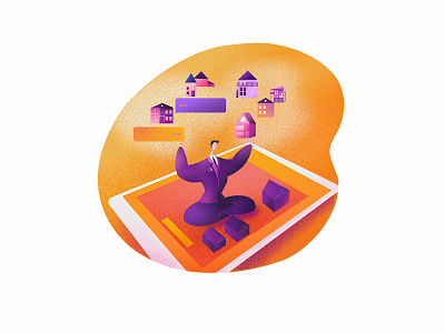 Spacio App broker businessman character house housing i pad illustration men orange ui