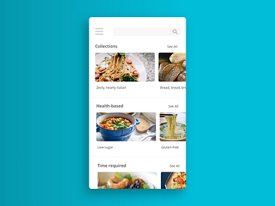 Searching for recipes app blue categories recipe recipe app ui ux