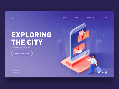 Exploring the city 2.5d cake chat city drinks illustration isometric phone rent rental app suitcase 张小哈