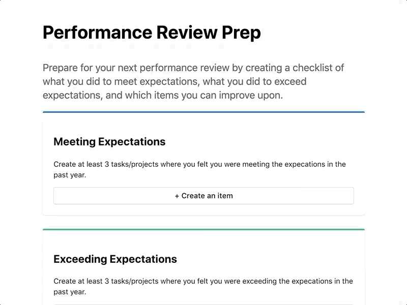 Performance Review Prep checklist codepen design form input interaction list performance review ui ux