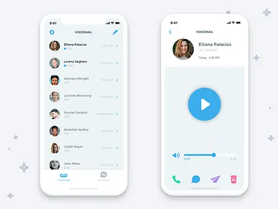 Play Voice Message app call contacts delete design forward ios list message messager mobile play button ui ui design user interface ux design voice message voicemail