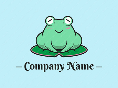 Tranquil Frog Logo blushing branding cute cute animal flat color frog green icon lilypad nature plant plant illustration plant logo pond toad vector