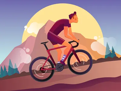 Climber bike cloud cyclist illustration mountain road bike